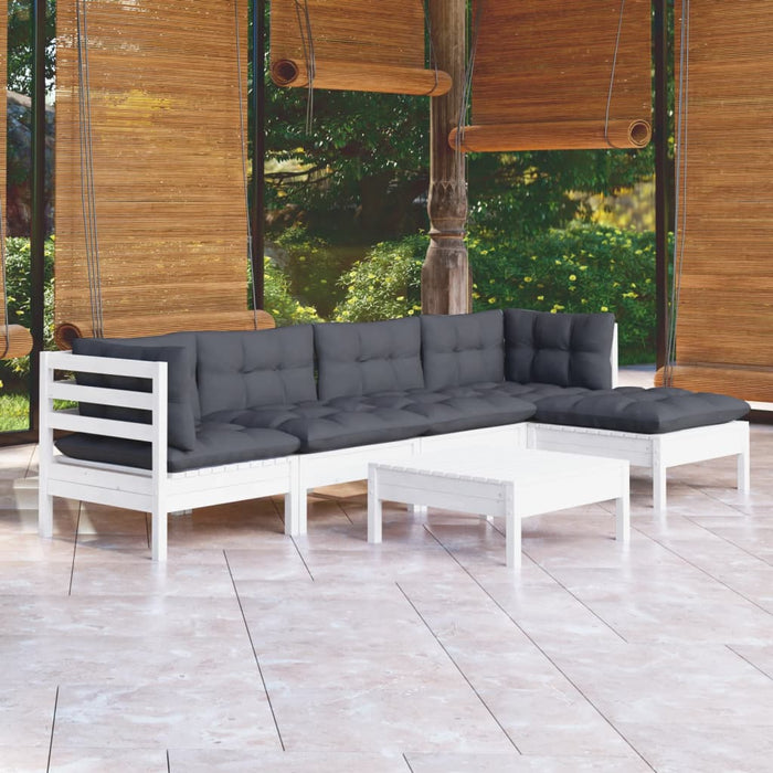 Set mobilier de grădină cu perne, 6 piese, alb, lemn de pin - WALTI WALTI