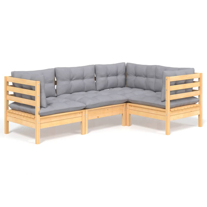 Set mobilier grădină cu perne, 4 piese, gri, lemn de pin - WALTI WALTI