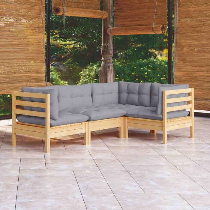 Set mobilier grădină cu perne, 4 piese, gri, lemn de pin - WALTI WALTI