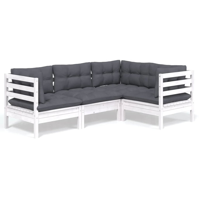 Set mobilier grădină cu perne, 4 piese, alb, lemn de pin - WALTI WALTI