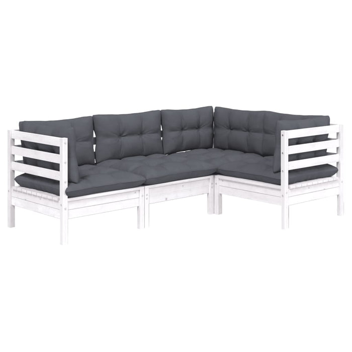Set mobilier grădină cu perne, 4 piese, alb, lemn de pin - WALTI WALTI