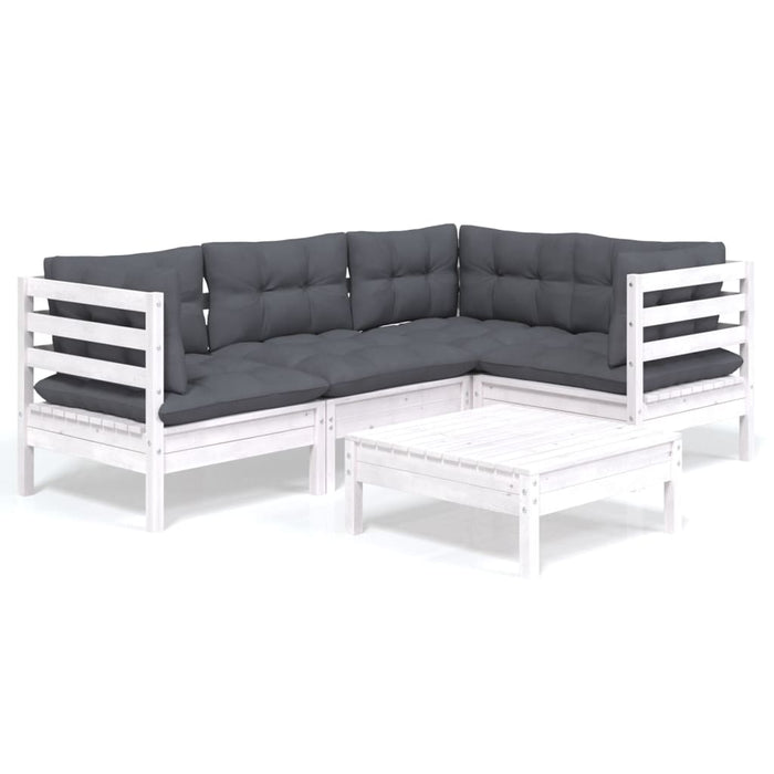 Set mobilier grădină cu perne, 5 piese, alb, lemn de pin - WALTI WALTI