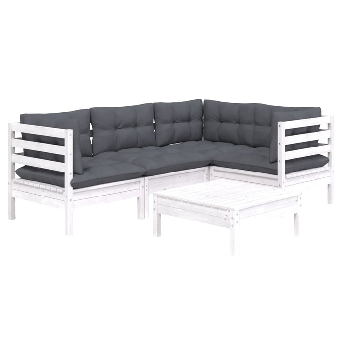 Set mobilier grădină cu perne, 5 piese, alb, lemn de pin - WALTI WALTI