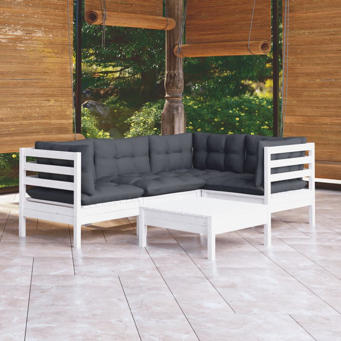 Set mobilier grădină cu perne, 5 piese, alb, lemn de pin - WALTI WALTI