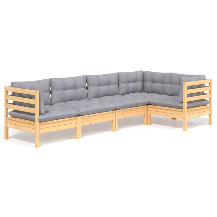 Set mobilier grădină cu perne gri, 5 piese, lemn masiv de pin - WALTI WALTI