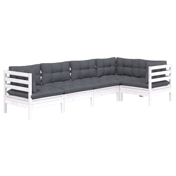 Set mobilier grădină cu perne, 5 piese, alb, lemn de pin - WALTI WALTI