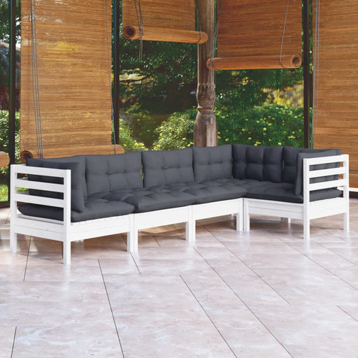 Set mobilier grădină cu perne, 5 piese, alb, lemn de pin - WALTI WALTI