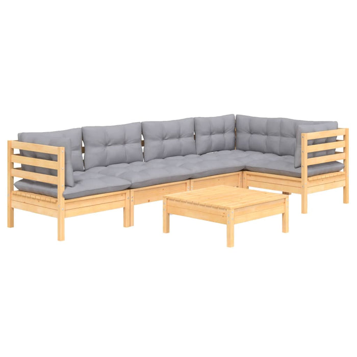 Set mobilier grădină cu perne gri, 6 piese, lemn de pin - WALTI WALTI