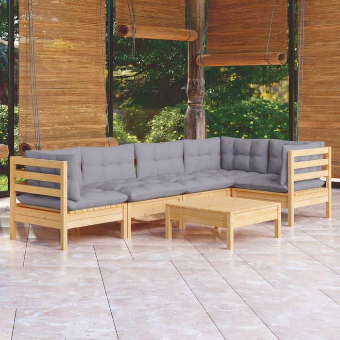 Set mobilier grădină cu perne gri, 6 piese, lemn de pin - WALTI WALTI