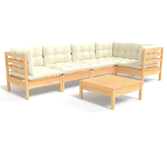 Set mobilier grădină cu perne crem, 6 piese, lemn de pin - WALTI WALTI