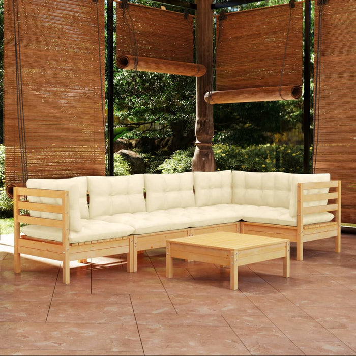 Set mobilier grădină cu perne crem, 6 piese, lemn de pin - WALTI WALTI