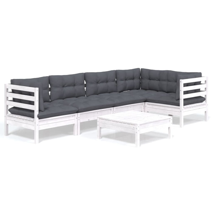 Set mobilier de grădină cu perne, 6 piese, alb, lemn de pin - WALTI WALTI