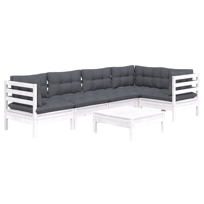 Set mobilier de grădină cu perne, 6 piese, alb, lemn de pin - WALTI WALTI