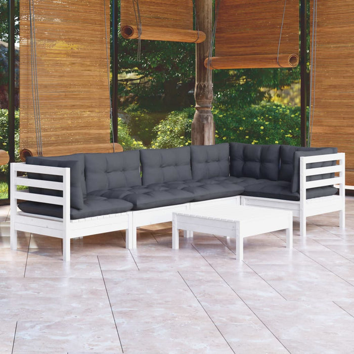 Set mobilier de grădină cu perne, 6 piese, alb, lemn de pin - WALTI WALTI