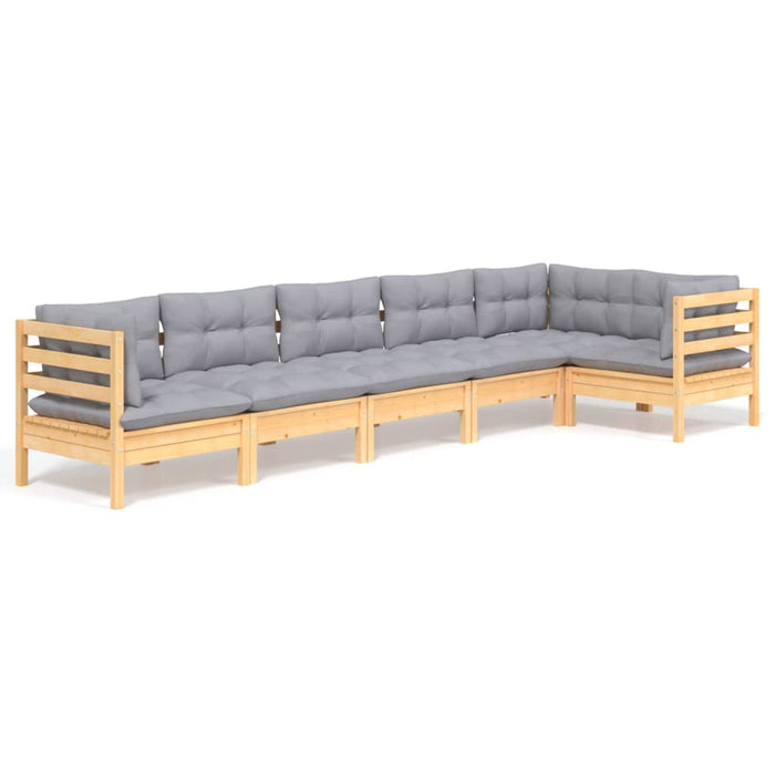 Set mobilier grădină cu perne gri, 6 piese, lemn de pin - WALTI WALTI