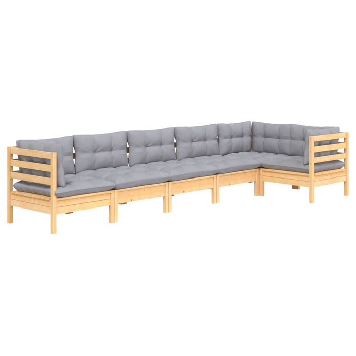 Set mobilier grădină cu perne gri, 6 piese, lemn de pin - WALTI WALTI