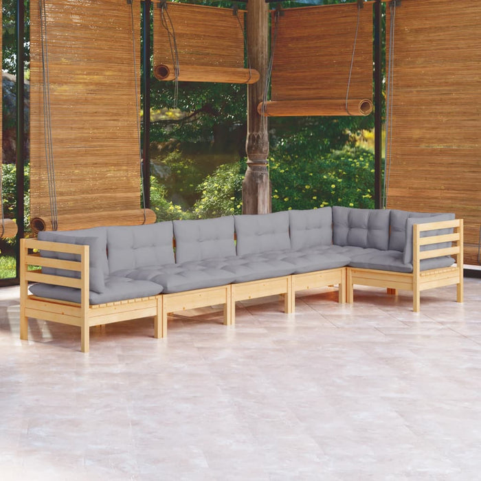 Set mobilier grădină cu perne gri, 6 piese, lemn de pin - WALTI WALTI