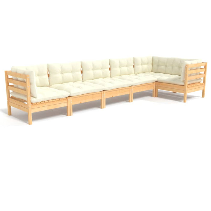 Set mobilier grădină cu perne crem, 6 piese, lemn de pin - WALTI WALTI