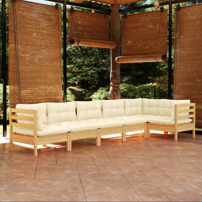 Set mobilier grădină cu perne crem, 6 piese, lemn de pin - WALTI WALTI