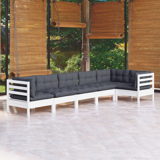 Set mobilier de grădină cu perne, 6 piese, alb, lemn de pin - WALTI WALTI