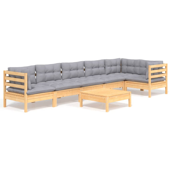 Set mobilier grădină cu perne gri, 7 piese, lemn masiv de pin - WALTI WALTI