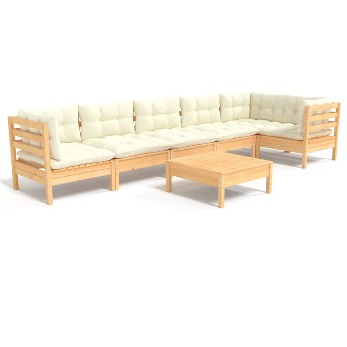 Set mobilier grădină cu perne crem, 7 piese, lemn de pin - WALTI WALTI