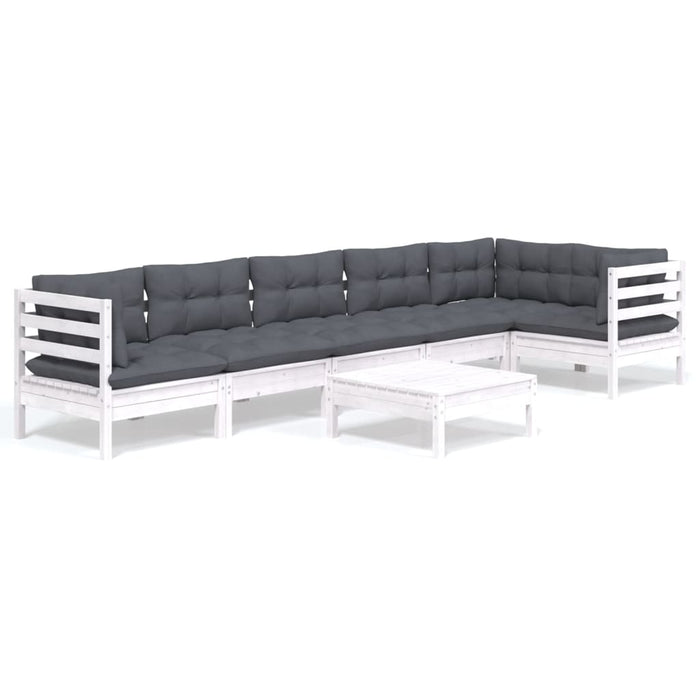 Set mobilier de grădină cu perne, 7 piese, alb, lemn de pin - WALTI WALTI
