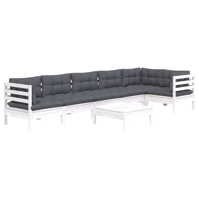 Set mobilier de grădină cu perne, 7 piese, alb, lemn de pin - WALTI WALTI