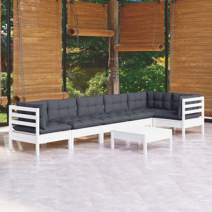 Set mobilier de grădină cu perne, 7 piese, alb, lemn de pin - WALTI WALTI