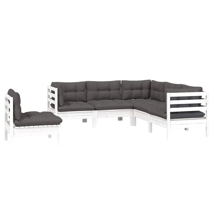 Set mobilier grădină cu perne, 5 piese, alb, lemn de pin - WALTI WALTI