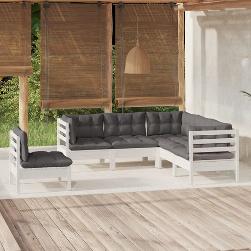 Set mobilier grădină cu perne, 5 piese, alb, lemn de pin - WALTI WALTI