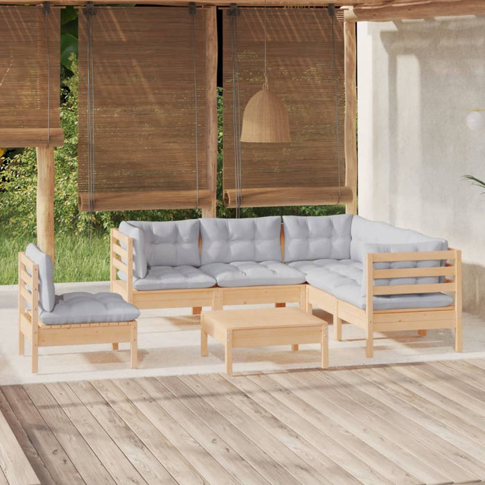 Set mobilier grădină cu perne gri, 6 piese, lemn de pin - WALTI WALTI