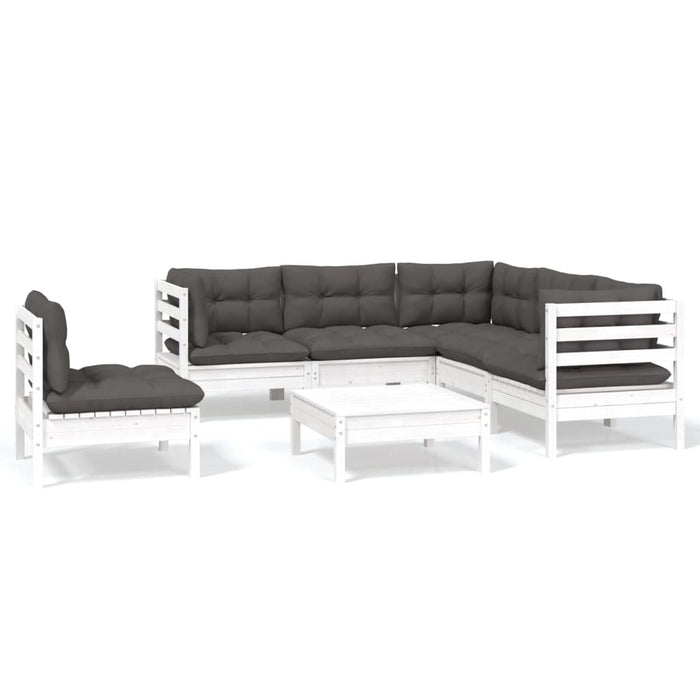 Set mobilier de grădină cu perne, 6 piese, alb, lemn de pin - WALTI WALTI