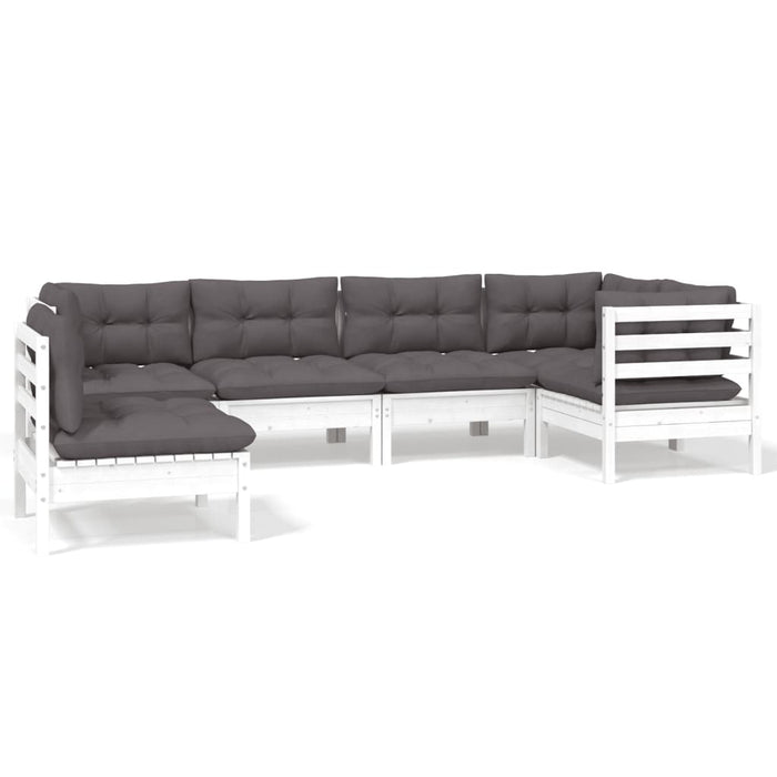 Set mobilier de grădină cu perne, 6 piese, alb, lemn de pin - WALTI WALTI