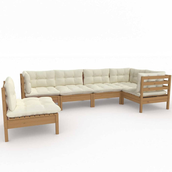Set mobilier grădină cu perne, 6 piese, maro miere, lemn de pin WALTI