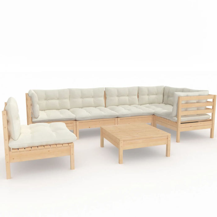 Set mobilier grădină cu perne crem, 7 piese, lemn masiv pin - WALTI WALTI