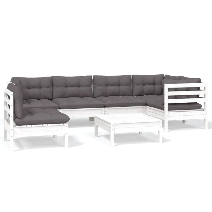 Set mobilier de grădină cu perne, 7 piese, alb, lemn de pin - WALTI WALTI