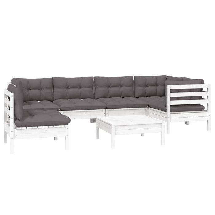 Set mobilier de grădină cu perne, 7 piese, alb, lemn de pin - WALTI WALTI