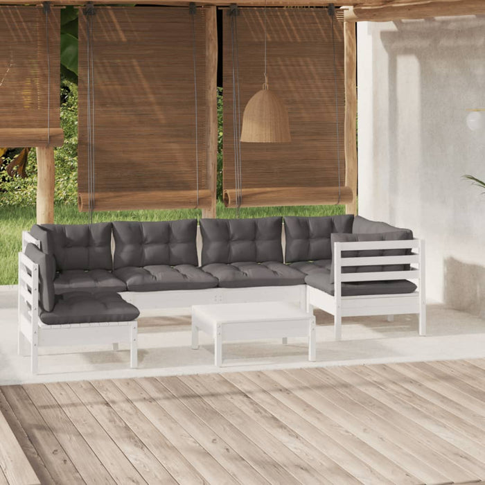 Set mobilier de grădină cu perne, 7 piese, alb, lemn de pin - WALTI WALTI
