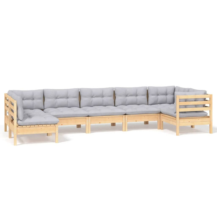 Set mobilier grădină cu perne gri, 7 piese, lemn masiv de pin - WALTI WALTI