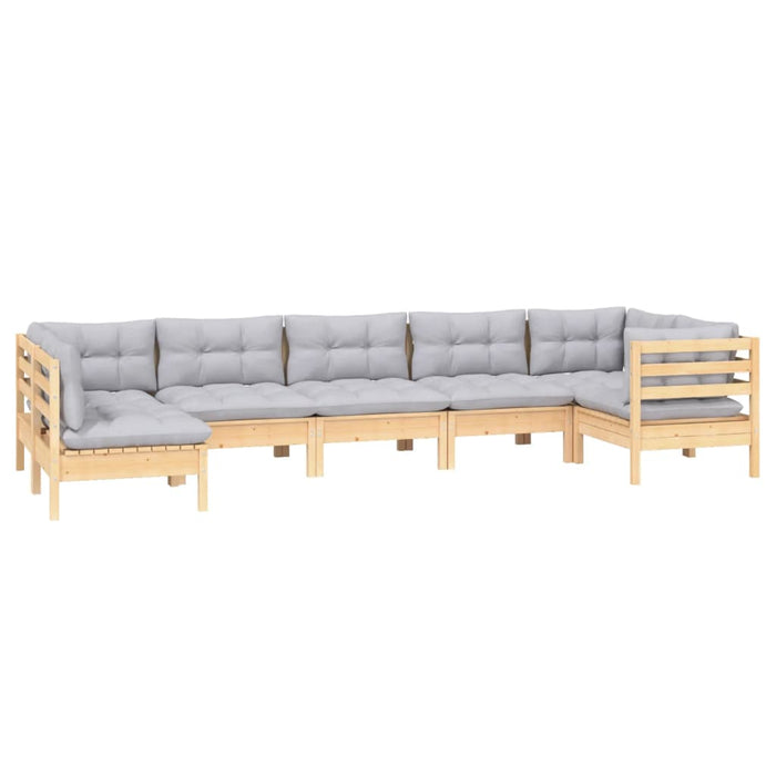 Set mobilier grădină cu perne gri, 7 piese, lemn masiv de pin - WALTI WALTI