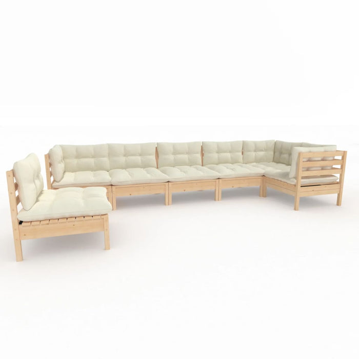 Set mobilier grădină cu perne crem, 7 piese, lemn masiv pin - WALTI WALTI