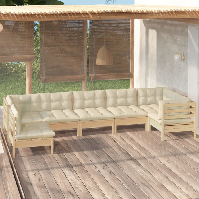 Set mobilier grădină cu perne crem, 7 piese, lemn masiv pin - WALTI WALTI