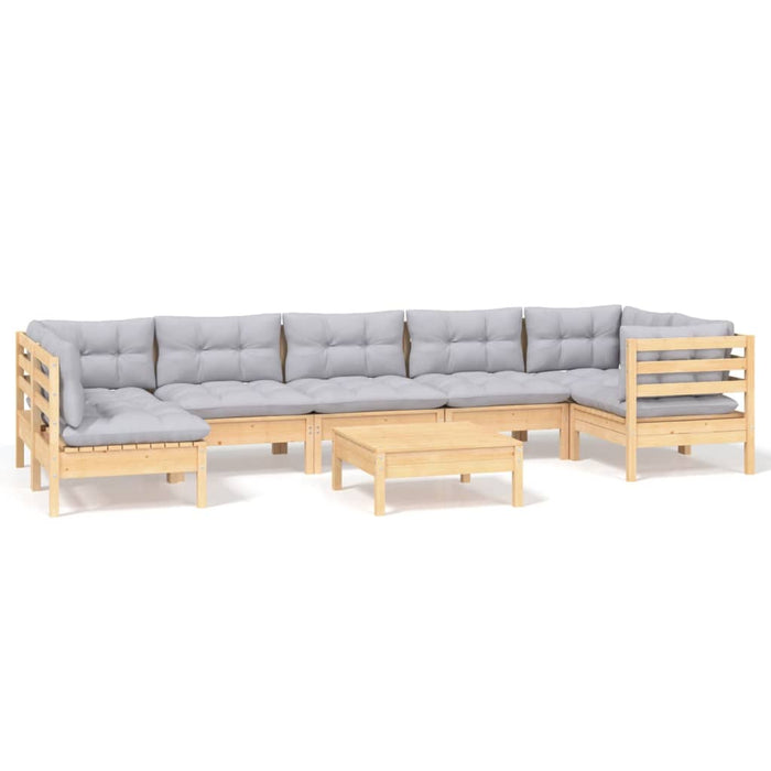 Set mobilier de grădină cu perne, 8 piese, gri, lemn de pin WALTI