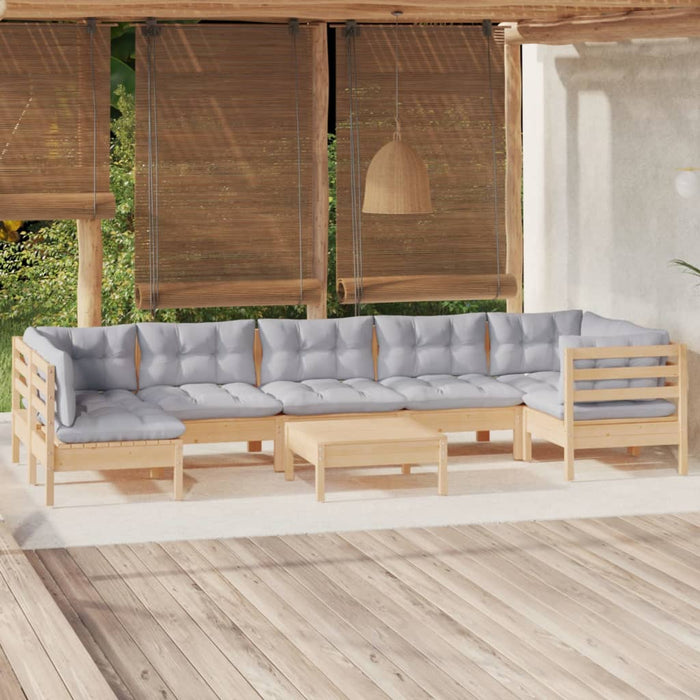 Set mobilier de grădină cu perne, 8 piese, gri, lemn de pin WALTI