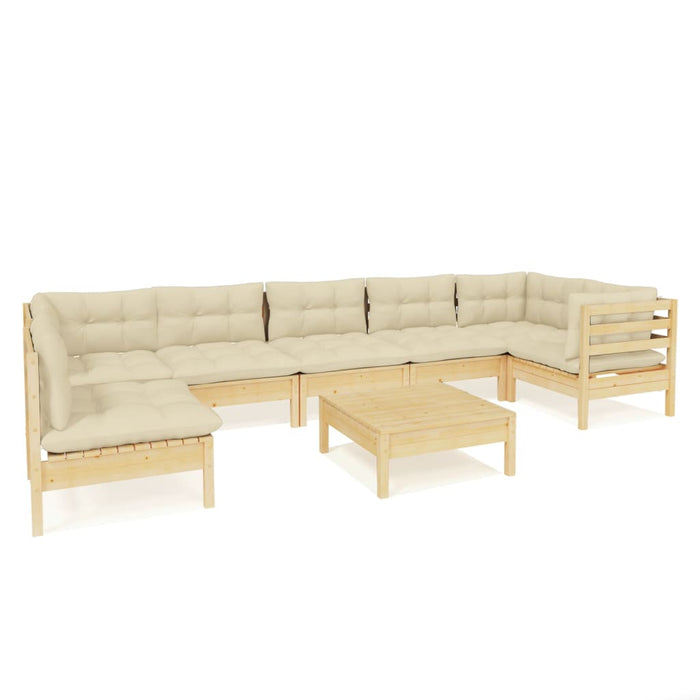 Set mobilier de grădină cu perne, 8 piese, crem, lemn de pin - WALTI WALTI