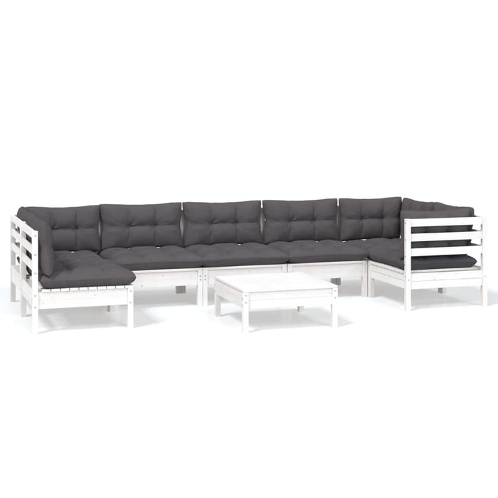 Set mobilier de grădină cu perne, 8 piese, alb, lemn de pin - WALTI WALTI