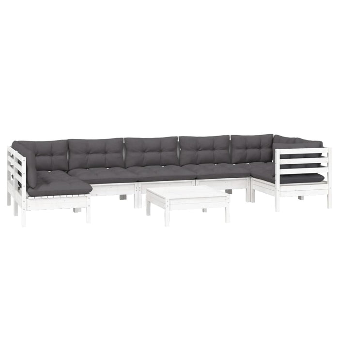 Set mobilier de grădină cu perne, 8 piese, alb, lemn de pin - WALTI WALTI