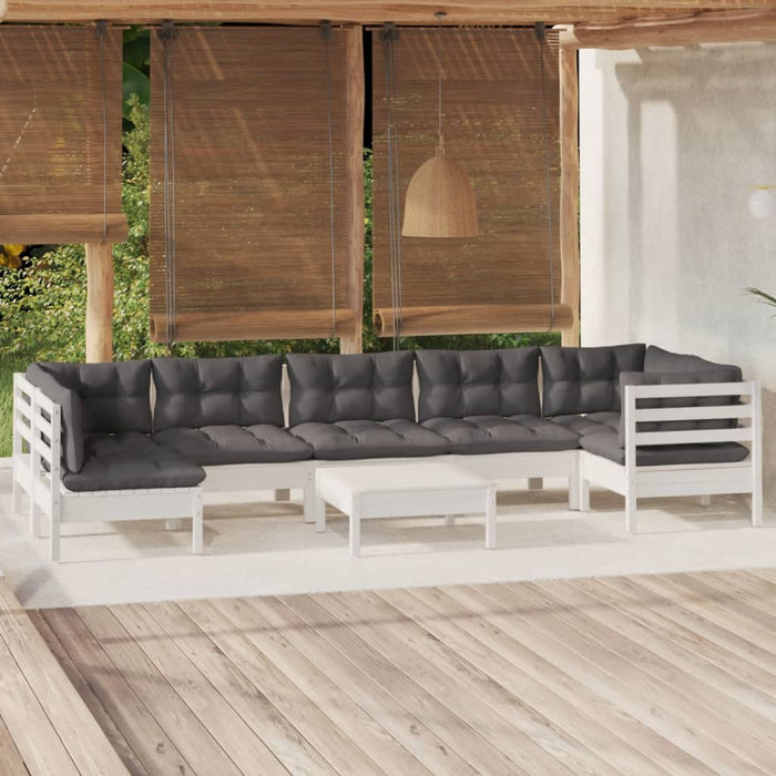 Set mobilier de grădină cu perne, 8 piese, alb, lemn de pin - WALTI WALTI