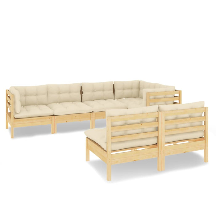 Set mobilier grădină cu perne crem, 7 piese, lemn masiv pin - WALTI WALTI